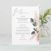 Boho Copper Pampas Grass & Beige Floral Menu Uitno Kaart (Staand voorkant)