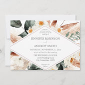 Boho Copper Pampas Grass & Beige Floral Wedding Kaart (Voorkant)