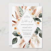 Boho Copper Pampas Grass & Beige Floral Wedding Kaart (Voorkant)