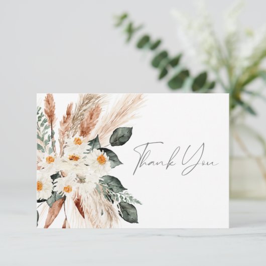 Boho Copper Pampas Grass Floral Dank u kaart (Staand voorkant)