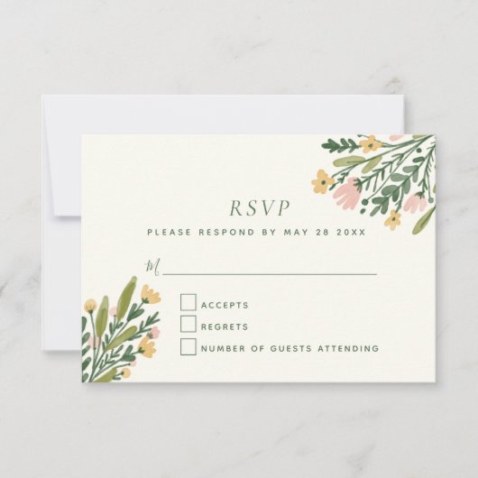 Boho Coquette Bloemen Waterverf bruiloft RSVP Kaartje (Voorkant)