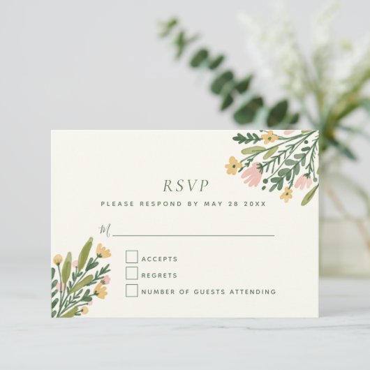 Boho Coquette Bloemen Waterverf bruiloft RSVP Kaartje (Staand voorkant)