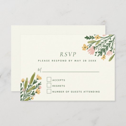 Boho Coquette Bloemen Waterverf bruiloft RSVP Kaartje (Voorkant / Achterkant)