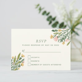 Boho Coquette  Bloemen Waterverf bruiloft RSVP Kaartje