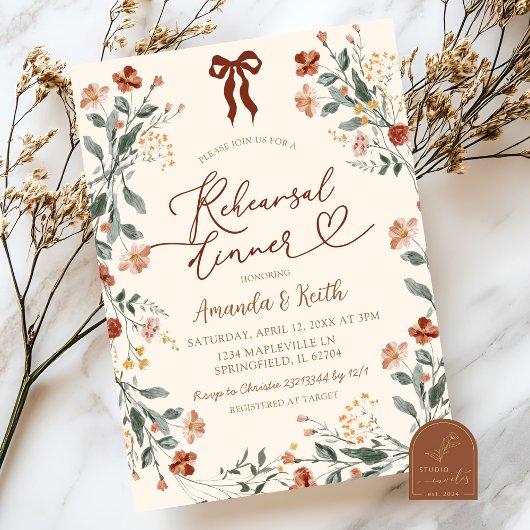 Boho Coquette Boog Wilde Bloem Proefbruiloftsdiner Kaart