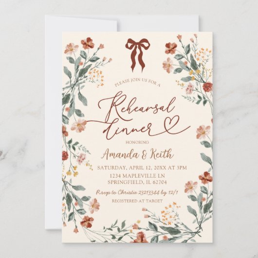 Boho Coquette Bow Wildflower repetitie diner Kaart (Voorkant)