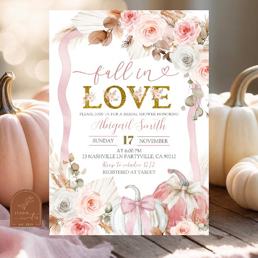 Boho Coquette Roze Pompoen Bruiloft Feest Kaart