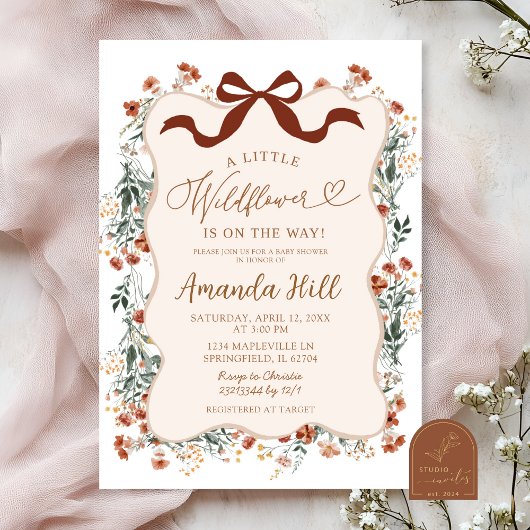 Boho Coquette Strik Wildflower Baby Shower Kaart