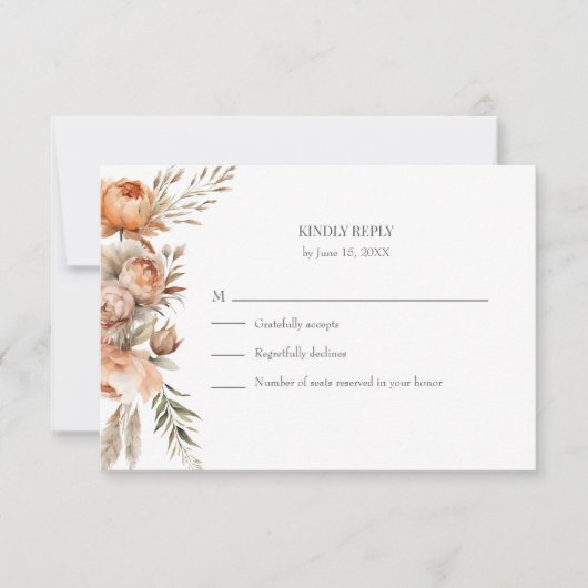 Boho Coral and Peach Dry Flower Wedding RSVP Card (Voorkant)