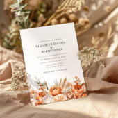 Boho Coral en Perzik Droge Bloemen Wedding Uitnodi Kaart