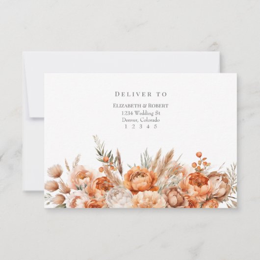 Boho Coral en perzik Dry Flower Wedding RSVP Kaart (Achterkant)
