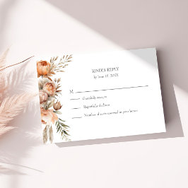 Boho Coral en perzik Dry Flower Wedding RSVP Kaart