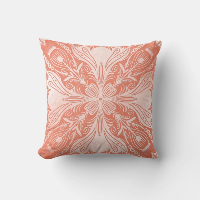 Boho Coral en White Mandala Sierkussen (Voorkant)