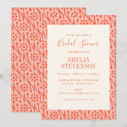 Boho Coral Oranje Botanical Flowers Vrijgezellenfe Kaart (Voorkant / Achterkant)