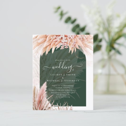 Boho Coral Pampas Grass Green Wedding (Staand voorkant)