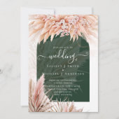 Boho Coral Pampas Grass Green Wedding Kaart (Voorkant)