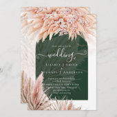 Boho Coral Pampas Grass Green Wedding Kaart (Voorkant / Achterkant)