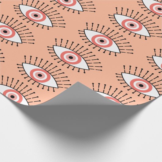 Boho Coral Pink Evil Eye Patroon Cadeaupapier (Hoek)
