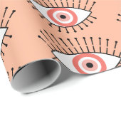 Boho Coral Pink Evil Eye Patroon Cadeaupapier (Rol Hoek)