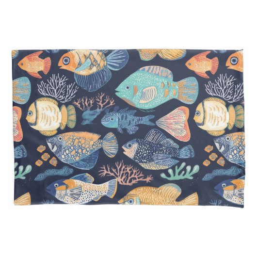 Boho Coral Reef Vispatroon Kussensloop (Voorkant-Links)