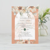 Boho Coral Terracotta Pampas Grass Wedding Kaart (Staand voorkant)