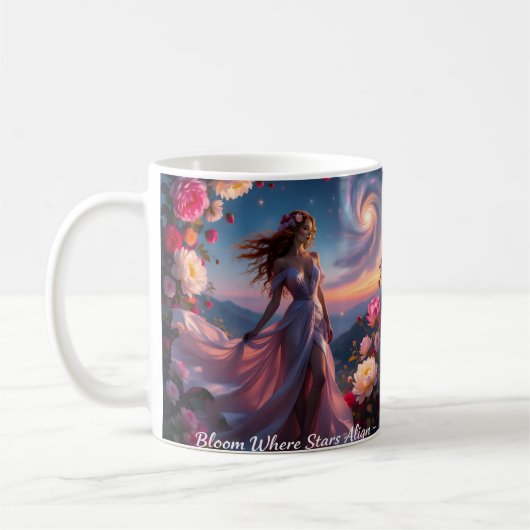 Boho Cosmic Bloom Pink Coffee Cup Women | Ethereal Koffiemok (Links)