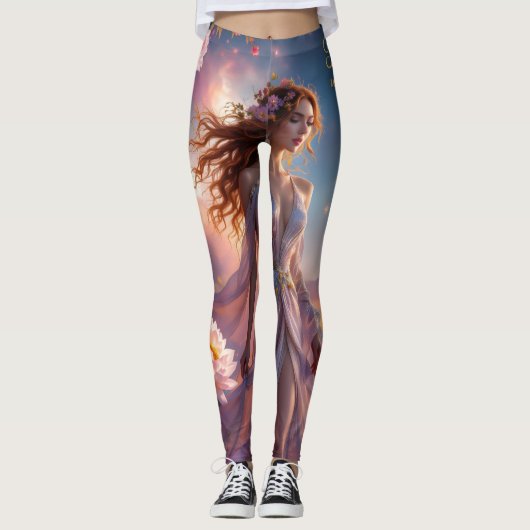 Boho Cosmic Bloom Pink Leggings Women No2Ethereal (Voorkant)