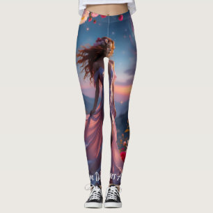Boho Cosmic Bloom Roze Leggings Dames 1 Ethisch