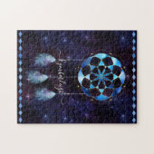 Boho Cosmic Blue Space Mandala Dreamweaver Naam Legpuzzel (Horizontaal)