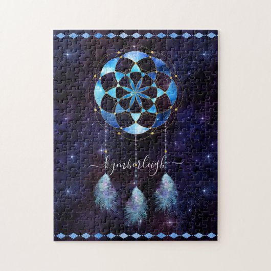 Boho Cosmic Blue Space Mandala Dreamweaver Naam Legpuzzel (Verticaal)