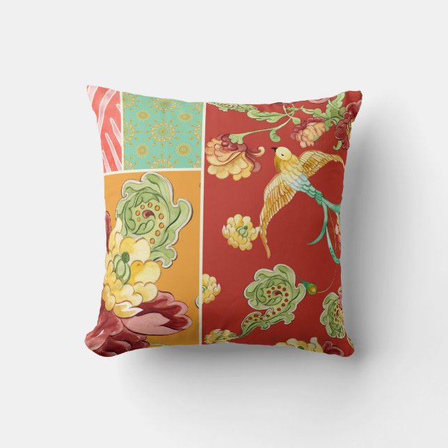 Boho Cottage Modern Bohemian Style Flower Birds Kussen (Voorkant)