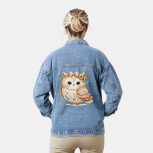 Boho Cottagecore Uil Bloemen Farmcore Charm Denim Jacket