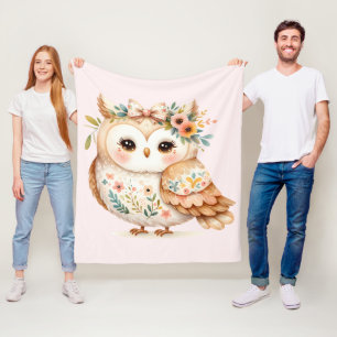 Boho Cottagecore Uil Bloemen Farmcore Charm Fleece Deken