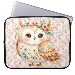 Boho Cottagecore Uil Bloemen Farmcore Charm Laptop Sleeve