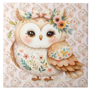 Boho Cottagecore Uil Bloemen Farmcore Charm Tegeltje