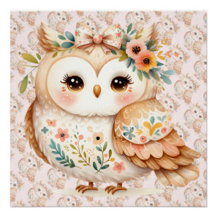 Boho Cottagecore Uil Bloemrijke Farmcore Charme Perfect Poster