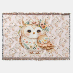 Boho Cottagecore Uil Floral Farmcore Charme Deken
