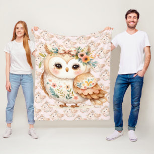 Boho Cottagecore Uil Floral Farmcore Charme Fleece Deken
