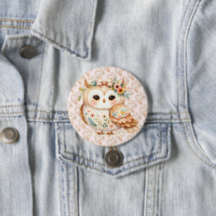 Boho Cottagecore Uil Floral Farmcore Charme Ronde Button 7,6 Cm