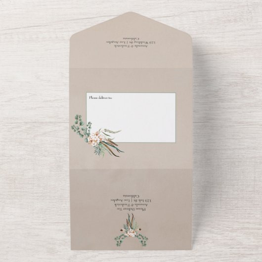 Boho Cotton and Eucalyptus Wedding All In One Uitnodiging (Buitenkant)