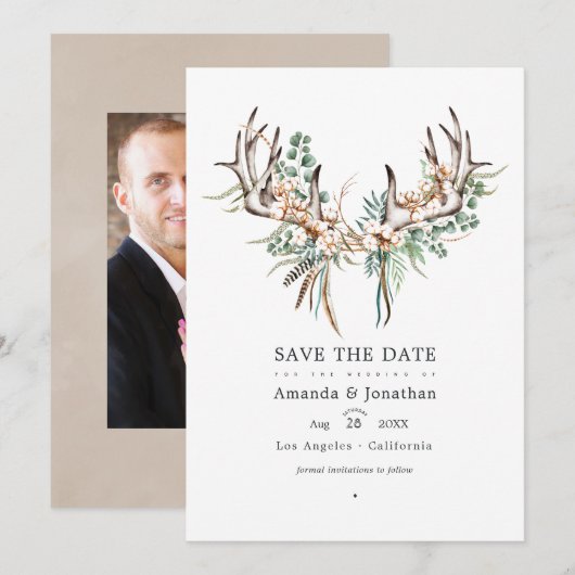 Boho Cotton en Eucalyptus Boho Wedding Photo Save The Date (Voorkant / Achterkant)