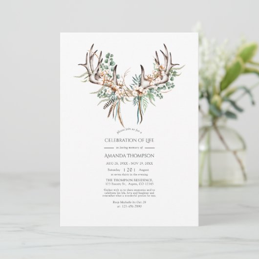 Boho Cotton en Eucalyptus Celebration of Life Kaart (Staand voorkant)