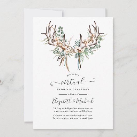 Boho Cotton en Eucalyptus Virtual Wedding Kaart (Voorkant)