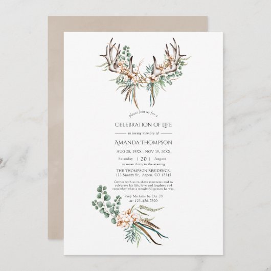 Boho Cotton & Eucalyptus Boho Celebration of Life Kaart (Voorkant / Achterkant)