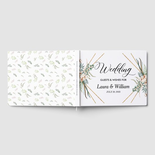 Boho Cotton Green Glitter Lijst Script Bruiloft Gastenboek (Volledig)