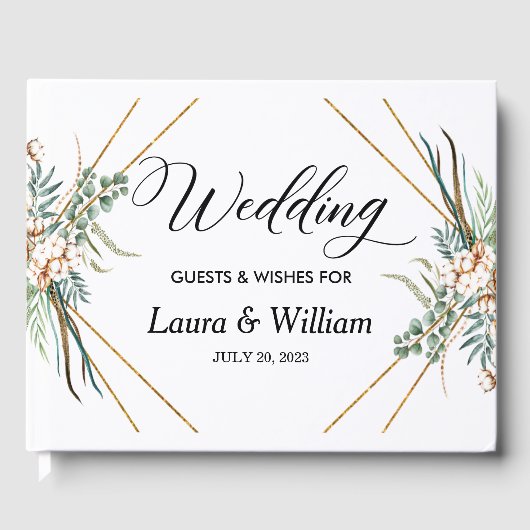 Boho Cotton Green Glitter Lijst Script Bruiloft Gastenboek (Voorkant)