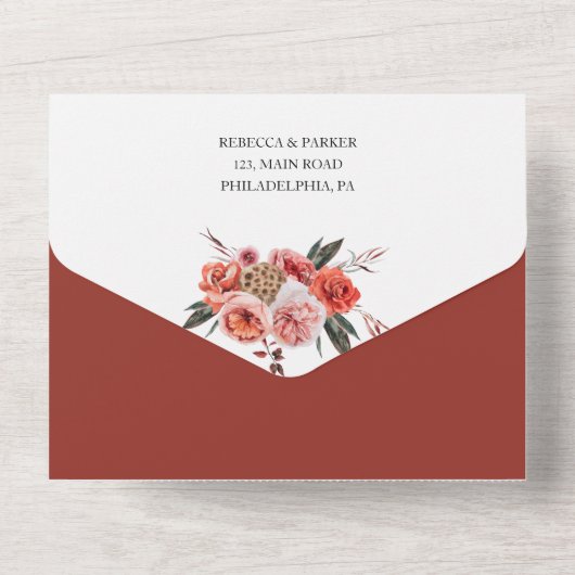 Boho Country Bloemen Huwelijksuitnodiging All In One Uitnodiging (Achterkant)