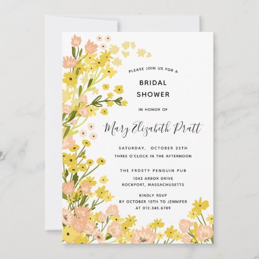 Boho Country Geel Roze Wilde Bloemen Bruiloft Fees Kaart (Voorkant)