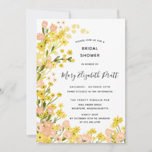 Boho Country Geel Roze Wilde Bloemen Bruiloft Fees Kaart