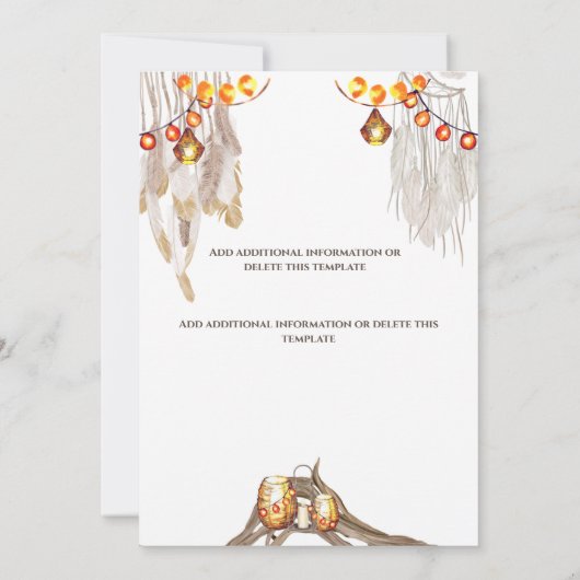 Boho country macrame licht vederlantaarn aan save the date (Achterkant)